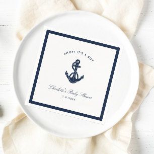 Nautical Navy Blue Anchor Baby shower papier Servet