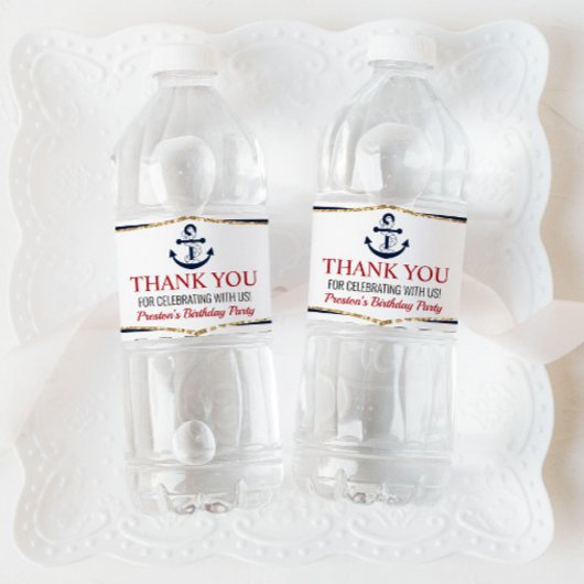 Nautical Navy Blue Anchor Birthday Party Favor Wat Waterfles Etiket