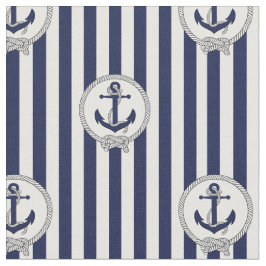 Nautical Navy blue anchor/blue and white stripe 2 Stof