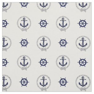 Nautical Navy blue anchor/blue ship's wheels Stof