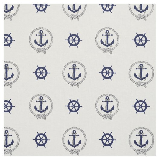 Nautical Navy blue anchor/blue ship's wheels Stof (Swatch)