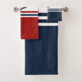 Nautical Navy Blue Anchor Blue White Stripes Bad Handdoek (Insitu)