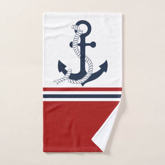 Nautical Navy Blue Anchor Blue White Stripes Bad Handdoek (Handdoek)