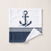 Nautical Navy Blue Anchor Blue White Stripes Bad Handdoek (Wasdoekje)