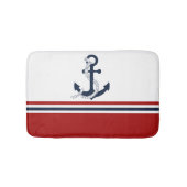 Nautical Navy Blue Anchor Blue White Stripes Badmat (Voorkant)