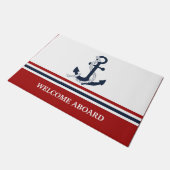 Nautical Navy Blue Anchor Blue White Stripes Deurmat (Schuin)