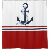 Nautical Navy Blue Anchor Blue White Stripes Douchegordijn (Voorkant)