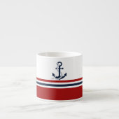 Nautical Navy Blue Anchor Blue White Stripes Espresso Kop (Voorkant)