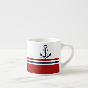 Nautical Navy Blue Anchor Blue White Stripes Espresso Kop
