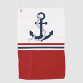 Nautical Navy Blue Anchor Blue White Stripes Golfhanddoek (Voorkant)