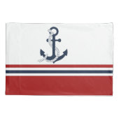 Nautical Navy Blue Anchor Blue White Stripes Kussensloop (Achterkant-Links)