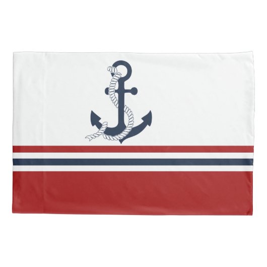Nautical Navy Blue Anchor Blue White Stripes Kussensloop (Achterkant-Links)