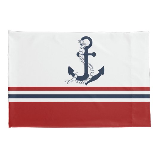 Nautical Navy Blue Anchor Blue White Stripes Kussensloop (Achterkant-Rechts)