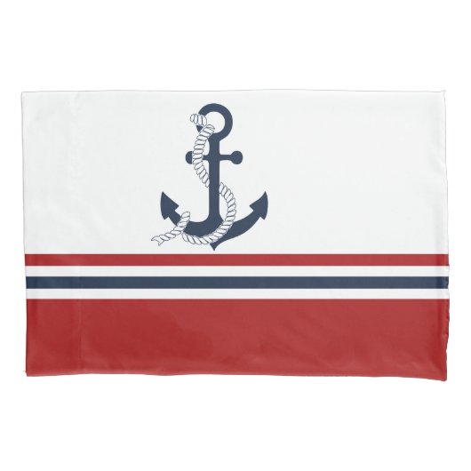 Nautical Navy Blue Anchor Blue White Stripes Kussensloop (Voorkant-Links)