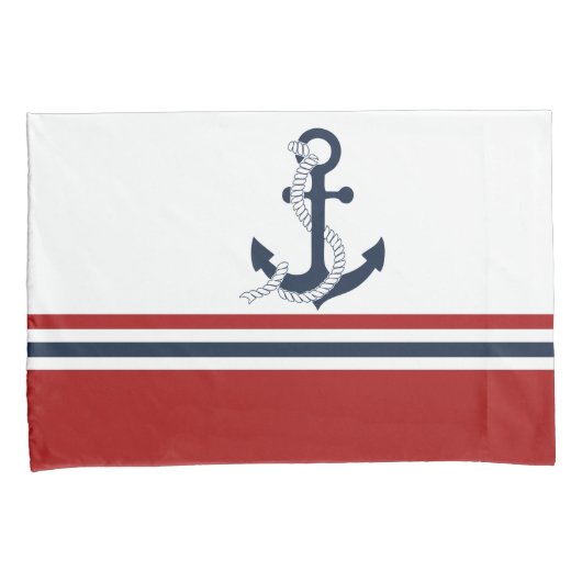 Nautical Navy Blue Anchor Blue White Stripes Kussensloop (Voorkant-Rechts)