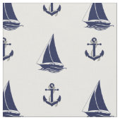 Nautical Navy blue anchor/blue zeilboot silhouette Stof (Close Up)