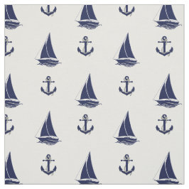 Nautical Navy blue anchor/blue zeilboot silhouette Stof