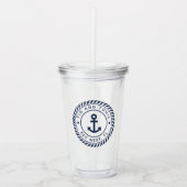 Nautical Navy Blue Anchor Boat Name Acryl Drinkbeker (Voorkant)