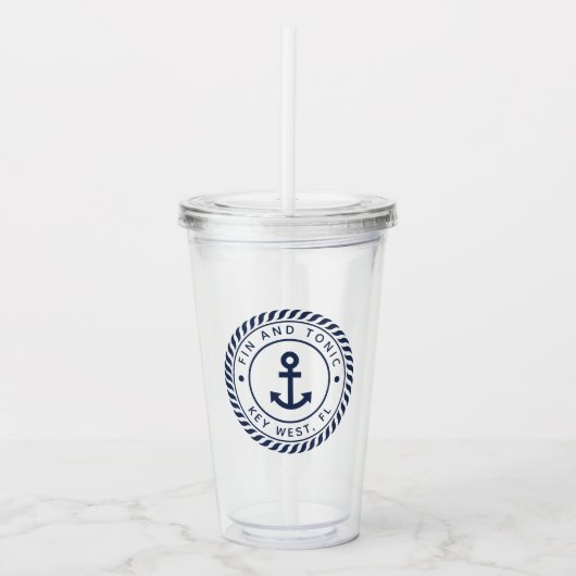 Nautical Navy Blue Anchor Boat Name Acryl Drinkbeker (Voorkant)