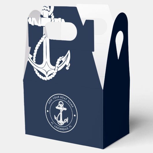 Nautical Navy Blue Anchor Boat Name Custom Bedankdoosjes (Geopend)