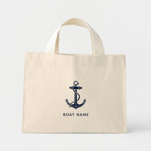 Nautical Navy Blue Anchor Boat Name Custom Mini Tote Bag (Voorkant)