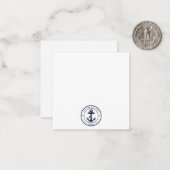 Nautical Navy Blue Anchor Boat Name Custom Notitiekaartje (Voorkant / Achterkant in situ)