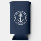 Nautical Navy Blue Anchor Boat Name Custom Seltzer Blikjeskoeler (Voorkant)