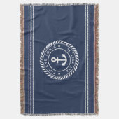 Nautical Navy Blue Anchor Boat Name Deken (Voorkant Verticaal)
