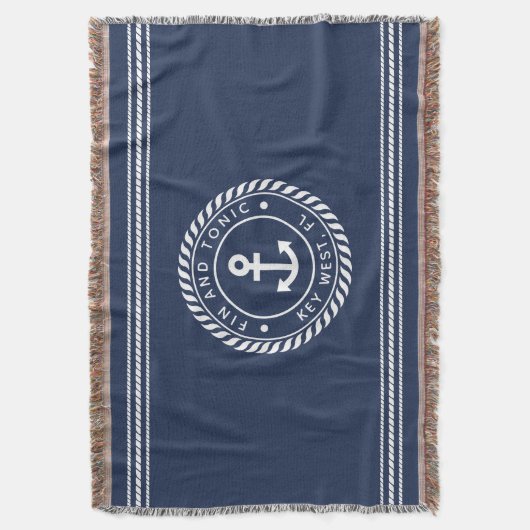 Nautical Navy Blue Anchor Boat Name Deken (Voorkant Verticaal)