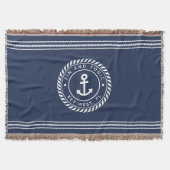 Nautical Navy Blue Anchor Boat Name Deken (Voorkant)