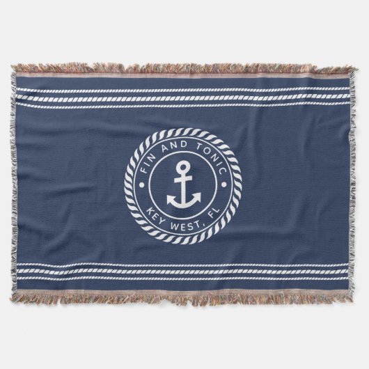 Nautical Navy Blue Anchor Boat Name Deken (Voorkant)