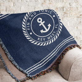 Nautical Navy Blue Anchor Boat Name Deken