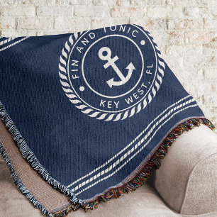 Nautical Navy Blue Anchor Boat Name Deken
