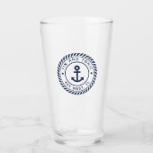 Nautical Navy Blue Anchor Boat Name Glas (Voorkant)