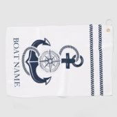 Nautical Navy Blue Anchor Boat Name Golfhanddoek (Horizontaal)