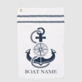 Nautical Navy Blue Anchor Boat Name Golfhanddoek (Voorkant)