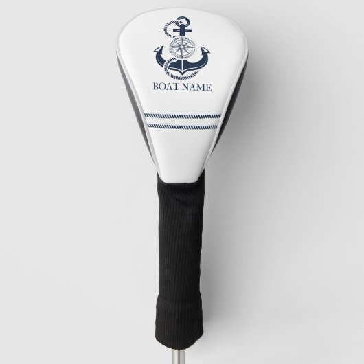 Nautical Navy Blue Anchor Boat Name Golfheadcover (Voorkant)