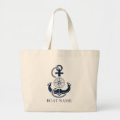Nautical Navy Blue Anchor Boat Name Grote Tote Bag (Voorkant)