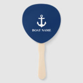 Nautical Navy Blue Anchor Boat Name Handwaaier (Achterkant)