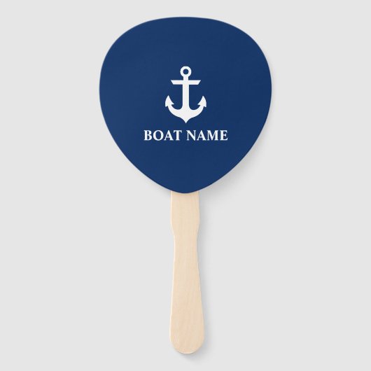 Nautical Navy Blue Anchor Boat Name Handwaaier (Achterkant)