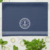 Nautical Navy Blue Anchor Boat Name Kitchen Towel Theedoek (Gevouwen)