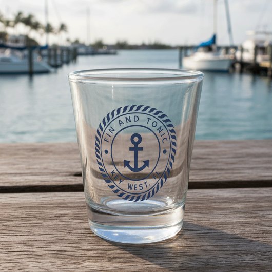 Nautical Navy Blue Anchor Boat Name Shot Glas