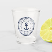 Nautical Navy Blue Anchor Boat Name Shot Glas (Voorkant)