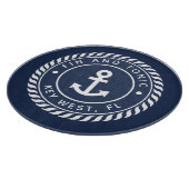 Nautical Navy Blue Anchor Boat Name Snijplank (Hoek)