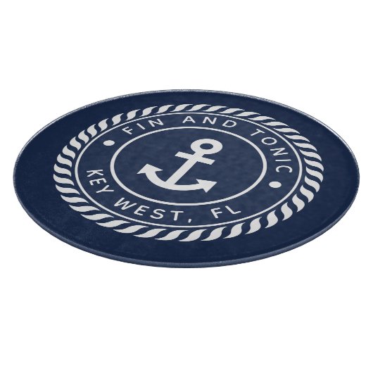 Nautical Navy Blue Anchor Boat Name Snijplank (Hoek)
