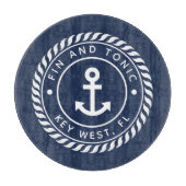 Nautical Navy Blue Anchor Boat Name Snijplank (Voorkant)