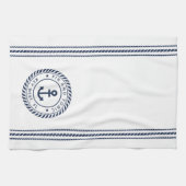 Nautical Navy Blue Anchor Boat Name Theedoek (Horizontaal)
