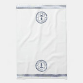 Nautical Navy Blue Anchor Boat Name Theedoek (Verticaal)