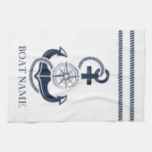 Nautical Navy Blue Anchor Boat Name Theedoek (Horizontaal)