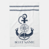 Nautical Navy Blue Anchor Boat Name Theedoek (Verticaal)